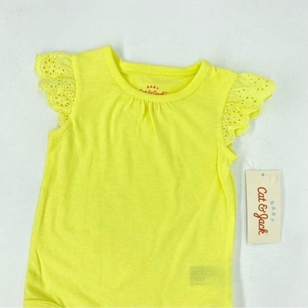 Cat & Jack Yellow Eyelet Flutter Sleeve Bodysuit Onsie New 18 Months - Picture 2 of 7
